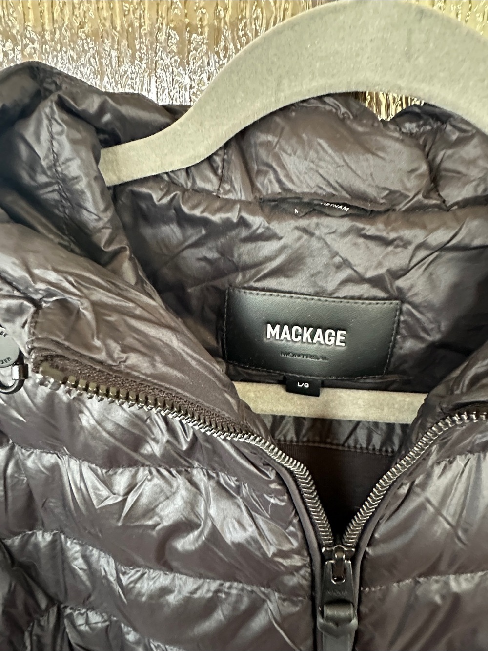 Mackage Women’s Della Hooded Mixed Media Jacket Puffer Hybrid Hooded Jacket Sz L - Picture 11 of 16